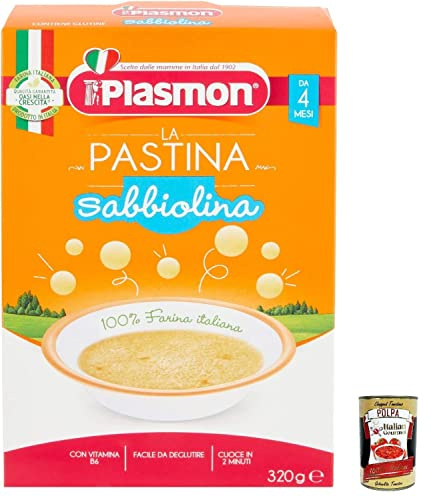 12x Plasmon Pastina Sabbiolina 320 g da 4 mesi + Italian Gourmet polpa 400g