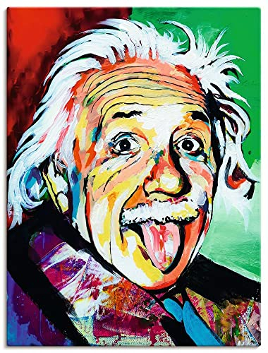 ARTland Wanddeko Leinwand Bilder Wandbild 90x120 cm Portrait Albert Einstein Zunge Symbol Physik Wissenschaft U4RL