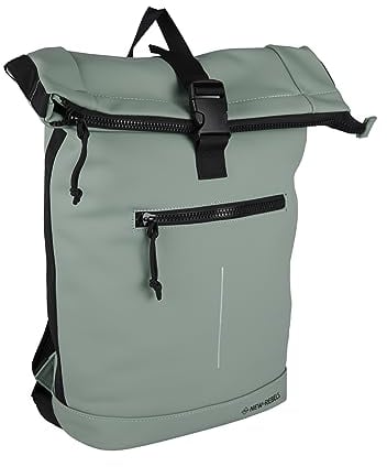 New Rebels Unisex Wasserabweisender Rolltop-Rucksack – 21l Rolltop-Backpack mit 15,6-Zoll-Laptopfach – Reiserucksack mit Klickverschluss – Rucksack mit Vordertasche – flexible Aufbewahrung- Grün
