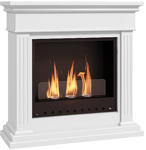 HOMCOM Bioethanol-Kamin 3 Brenner 0,4L - Abdeckung 16-18 ㎡ - Brenndauer ca. 2h - weiß