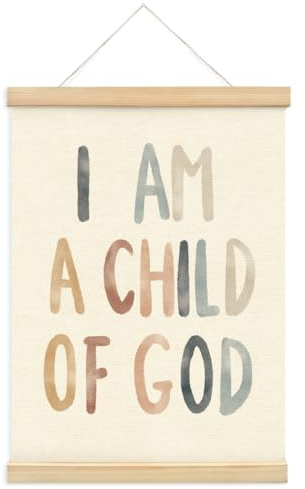 PLKMN Wanddekor-Poster mit Jesus, gerahmt mit Holzaufhänger, Kind Gottes, inspirierende Bibelversen, Dekoration für Kinderzimmer, Schlafzimmer, 30,5 x 40,6 cm