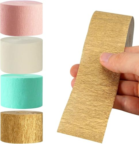 ZYOOO 8 Rollen KreppPapier Streamer,25m hängende Kreppband Seidenpapier für Hochzeit,Verlobung,Bachelorette Party,Geburtstag,Braut/Baby Dusche,Jubiläum Party Dekorationen (Rosa, Beige, Grün, Gold)