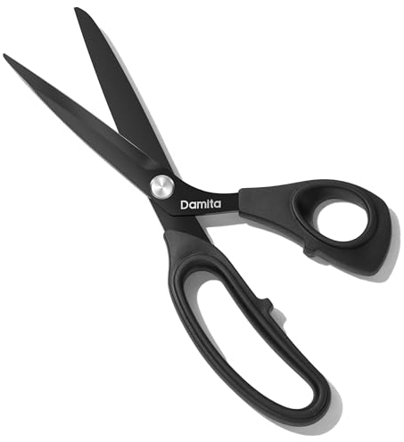 Damita Stoffschere, Schneiderschere mit robuste Schere, schwarze Titanbeschichtung, hochwertige geschmiedete mit TPR-Griffen für Homeoffice, Künstler und Schneider 21.6 cm (1 Stück)