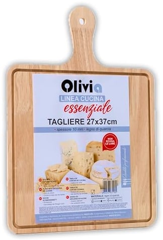 IPEA Tagliere Quadrato in Legno Con Impugnatura per Pizza, Formaggi, Verdure, Salame - 37 X 27 cm - Tagliere da Cucina Multiuso per Tagliare e Servire Antipasti, Pane, Frutta, Dolci - Vassoio