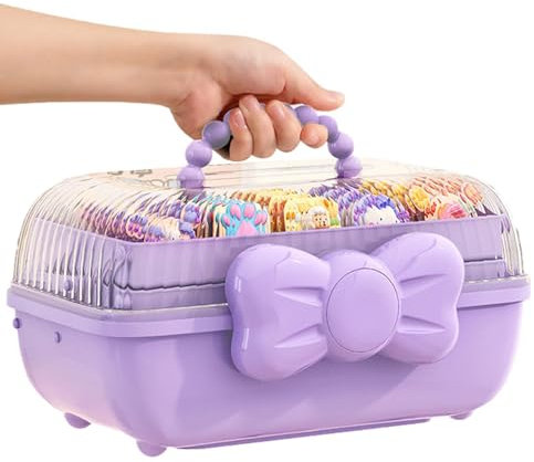 Hair Accessories Organiser, Girls' Hair Clip Storage Boxes, Designed with Bow, Three-Layer Storage Organiser with Portable Handle for Sewing Accessories, Nails, Hair Accessories, Makeup