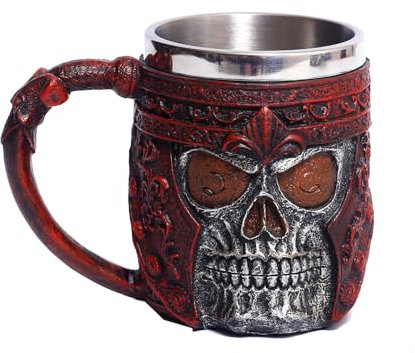 3D Stainless Steel Skull Mug, Viking Drinking Mug, Medieval Dragon Beer Mug, Retro Wolves Mug, Gothic Skull Coffee Mug, Skull Decoration for Rum Coffee Drinks, Father's Day Gifts (Style 1)