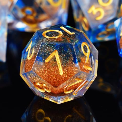 ORUZA 7 Stück Polyedrische DND Würfel Set Liquid D&D Core Würfel D4 D6 D8 D10 D12 D20 D% Treibsand Spielwürfel für Dungeons and Dragons RPG MTG Pathfinder Rollenspiele Spielwürfel