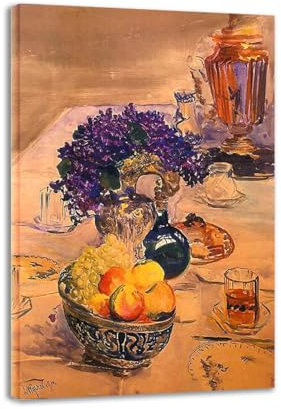 RYLJCZ Samowar von yczółkowski, klassische Wandkunst, gerahmte Ölgemälde-Reproduktion, Stillleben-Blumen-Leinwanddruck für Wohnzimmerdekoration, 60 x 90 cm (23,7 x 35,5), gerahmt