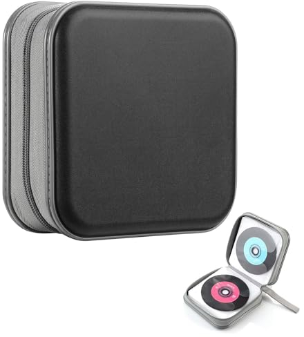 Ruikcoll Borsa per CD e DVD, custodia per 40 dischi, nera, 6.5 x 15.5 x 28.2 cm