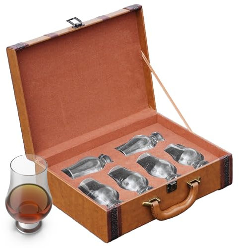 Lacinoeo Storage Box for Glencairn Whisky Glass,6 Whiskey Glasses Holder for Organizer, Sturdy Construction to Prevent Bumping Whisky Storage Leather Case - The Perfect Whisky Gift (brown)