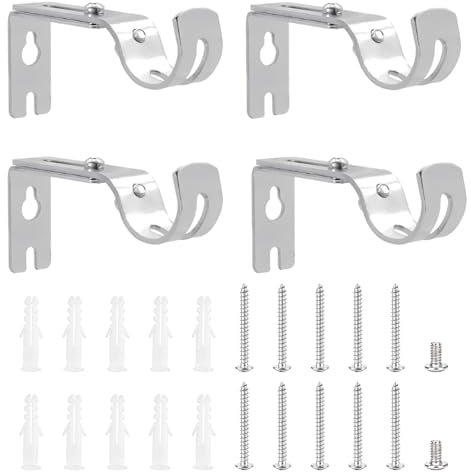4 x Gardinenstange Halterungen, Verstellbare Gardinenstangenhalterungen, Gardinenstangen Halterung, Vorhangstange Halterung, Metall Wandhalterung Vorhangstangen Halterungen für Gardinenstangen 25mm