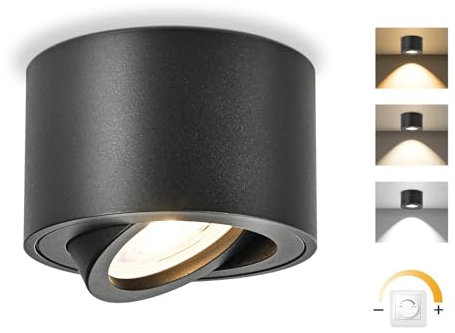 GeyouLux LED Aufbauspots Dimmbar - Extra Flach 30° Schwenkbar Ø80x50mm Deckenstrahler Schwarz - 5W 500LM LED Modul 230V - 3000K/4000K/6500K Aufbauleuchte Aufputz Spots Aufbaustrahler Rund 1 Stück