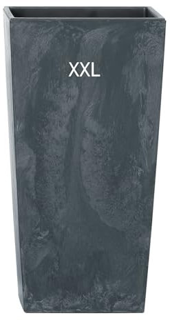 Pot de fleurs avec insert slim haut carré design béton (anthracite, XXL - 62 cm)