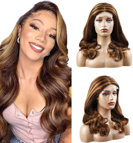Creuost Echthaar Perücke Frauen 4x1 Transparente Spitze vorne 150% Dichte Body Wave Wig Brazilian Virgin Lace Frontal Human Hair Wig Pre Plucked With Baby Hair p4/30 Highlight Brown 20 Inch