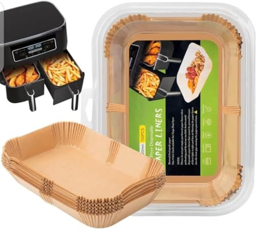 100 Pcs Air Fryer Liners Disposable,Air Fryer Liners Rectangle, Air Fryer Accessories Baking Paper,Compatible with Ninja AF300UK AF400UK SL400UK AF500UK, Other Dual Zone Airfryer Liners