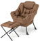 COSTWAY Sessel mit Hocker, Relaxsessel mit Armlehnen, Seitentasche & Fußstütze, Loungesessel, Fernsehsessel, Ohrensessel für Wohnzimmer, Schlafzimmer, Büro (Braun)