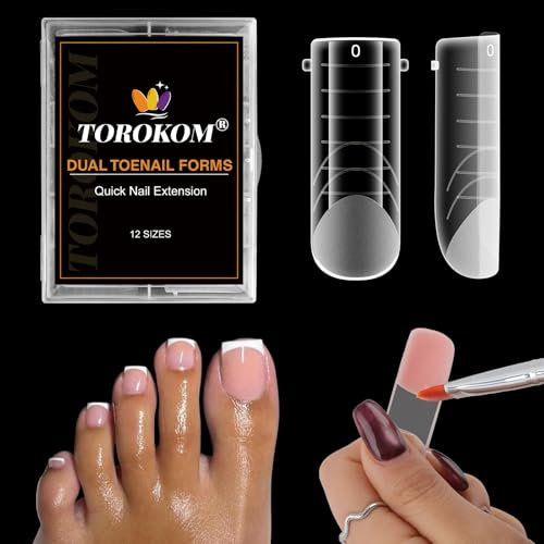 TOROKOM Poly Gel Nail Forms for Toes, 120Pcs 12 Sizes Long Square Dual Forms, Pedi Nail Extension, Reusable Toe Nail Tips Mold