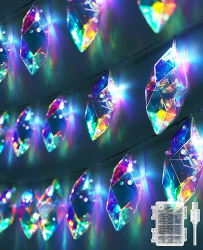 AceList Schillernde Lichterkette für den Innenbereich, 20 LEDs, holografische Batterie und USB-betrieben, 8 Beleuchtungsmodi, Kristall-Diamant-Lichterkette für Hochzeit, Weihnachten, Party