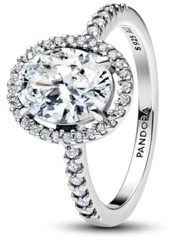 PANDORA Timeless Ovaler Funkelnder Strahlenkranz Statement-Ring aus Sterling Silber mit Zirkonia, Größe: 56, 193777C01-56