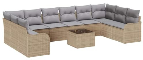 vidaXL Garten-Sofa-Set mit Kissen 11 pcs Beige Poly Rattan, Verstellbare Füße, modulare Gartenlounge für Außenbereiche, stilvolle Sofas für Terrasse und Gartenmöbel