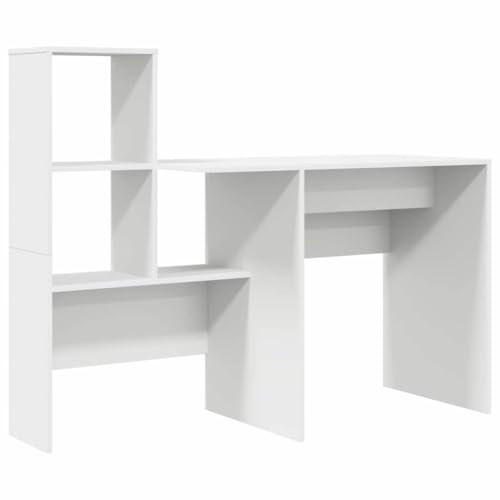 vidaXL Desk with Shelf, White, 131.5 x 50 x 106.5 cm, Wood Composite, Functional Desk, Minimalist Wood with Shelves, Chic Furniture for Home Office, Versatile Workplace