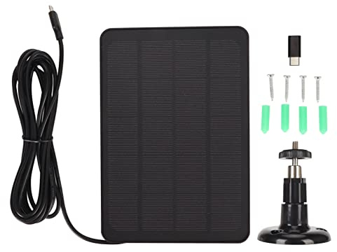 Culnflun Panneau solaire de caméra, IP65 Haule efficacité 5V 4W Chargeur solaire en silicium monocristallin pour les caméras de sécurité en plein air Micro USB C Adaptateur C C. (Noir)