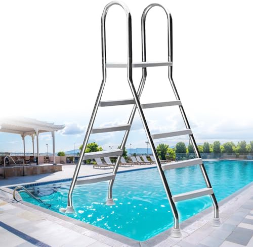 XDLYWUZIQ Aufstellpoolleiter, Verdickte Pooltreppe Aus Edelstahl 304, 4-Stufige Poolleiter, Rutsch-Pool-Einstiegslast 500 Lb, Pool-Trittleiter Für Oberirdische Schwimmbecken