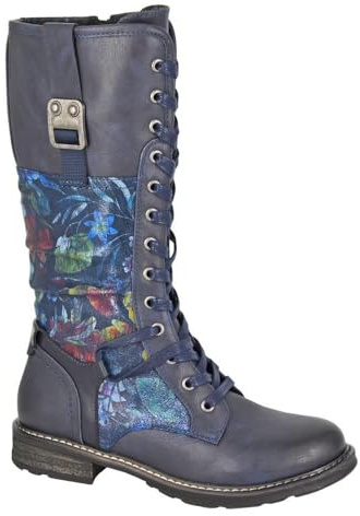 Cipriata ABELA L755 Ladies Floral Memory Foam Faux Fur High Leg Inside Zip Lace Up Boots