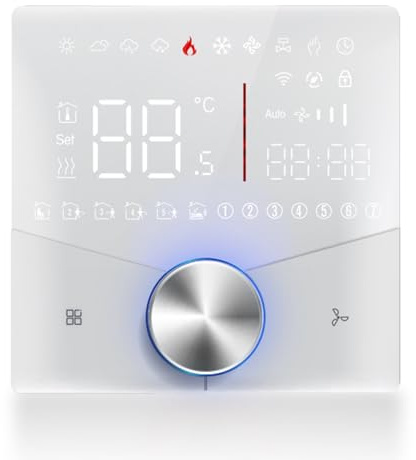Alomejor Termostato de Aire Acondicionado Central WiFi Teclas Táctiles Grandes Controlador de Temperatura del Panel LED Control Intuitivo 24 V CC CA 50-60 Hz para Uso Residencial (White)