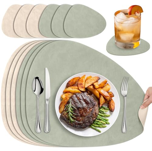 ZUPAPJO Set De Table Lavable et Dessous De Verre, Double Face Antidérapants Dessous De Table, 33 x 41cm