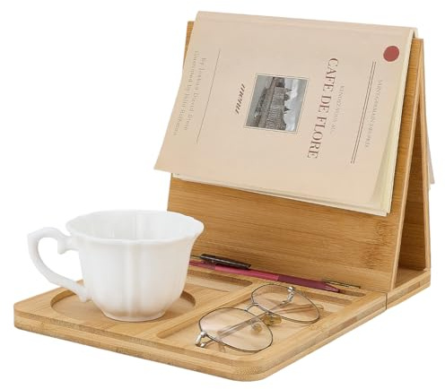 PH PandaHall Support de Livre en Bois Support Triangulaire avec Porte Stylo Organiseur pour Téléphone et Lunettes Pliable Organiseur Livre pour Amoureux des Livres Bureau Chambre Table de Chevet