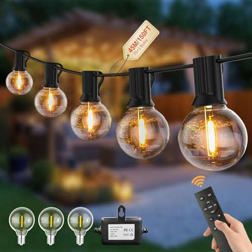 G40 45M LED Lichterkette Außen Outdoor mit Stecker,Dimmbar,Fernbedienung | Pogestrand Verbindbar Beleuchtung Lichterkette Strom 2200K Warmweiß,75 1W Bruchsichere Birnen,Wetterfest,Draußen Balkon