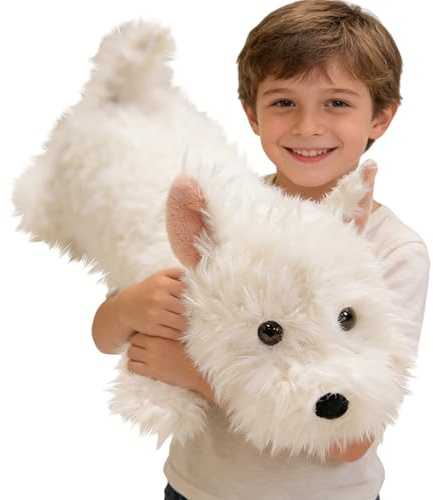Xiyocadt Plüschtier Westie Hund Weiß – Super Weiches Kuscheltier mit Schleife, Flauschiger Stoffhund für Babys, Kinder und Erwachsene, 43/65 / 90 cm (65CM)