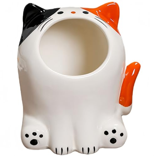Keramik-Aschenbecher Vyloky, 'Esskatze' niedliche Dekofigur & Raucherzubehör, lustiges Geschenk für gemütliche Abende, Wohnzimmer Deko (Weiß)