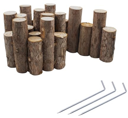 Kurzer Runder Holz Zaun 90 x 15,5 cm Kleine Gartenumrandung | Dekoratives Kanten Set für Rasen & Beet, Einfache Abgrenzung für Blumenbeete und Wege