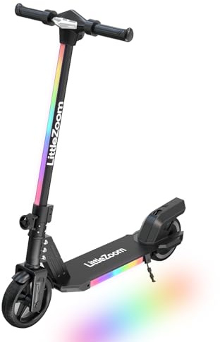 LittleZoom T1 E Scooter Kinder, 6.5, 6-12 Jahre, 1.2-1.6m | Motor 130W (Max. 200W), Reichweite 10KM, 3 Fahrstufen, LED Licht 7 Farben, Faltbar, Tragbar
