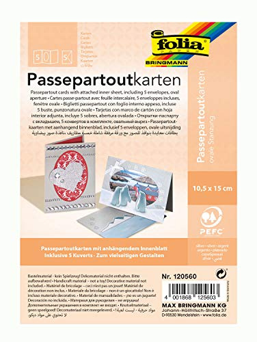 folia 120560 - Passepartouts mit ovaler Stanzung, ca. 10,5 x 15 cm, 5 Karten (220 g/qm) und Kuverts, silber - ideal für Einladungen, Glückwunsch- oder Grußkarten