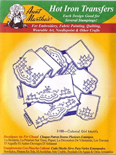 Colonial Girl Motifs Aunt Martha's Hot Iron Embroidery Transfer by Aunt Martha's