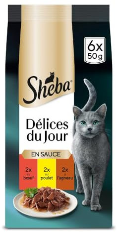 Sheba Délices du Jour Set mit 12 x 6 Beuteln Frische Fleisch in Sauce für Katzen, 50 g