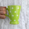 City to Cottage® Lime Green and White | Polka Dot Spotty | Designer Handmade Hand Painted | Unique Ceramic | Coffee Tea Latte Mugs Cups with Large Handle | Gift