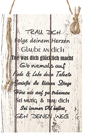 Wand Deko Holzschild mit Spruch im Shabby Chic Vintage Stil (29x20x0,5cm) TRAU Dich - die Geschenkidee