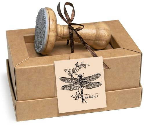 Ex Libris Stempel Libelle, Bugs Insekten Floral Zweig Kunst, Handgefertigte Buchliebhaber Geschenke in Sonderbox