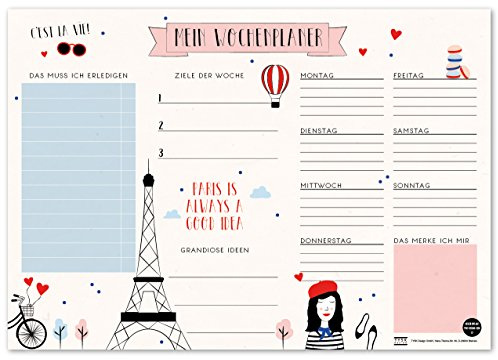 TYSK Design Schreibtischunterlage Paris 2er Pack (Design wählbar) Tischunterlage aus Papier zum Abreißen DIN A3 To Do Liste Notizblock Wochenplaner