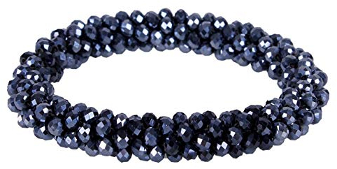 QHP Knotenband Haargummi Shine mit eckigen Perlen für schönen Glanz (Navy)