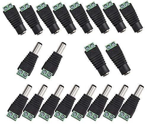 Senven 20Pcs DC d'alimentation Connecteur Mâle/Femelle 2,1 x 5,5 mm Fiche 12V Prise Jack Adaptateurs, pour Prise pour caméra de vidéosurveillance DVR Système de sécurité lumière LED