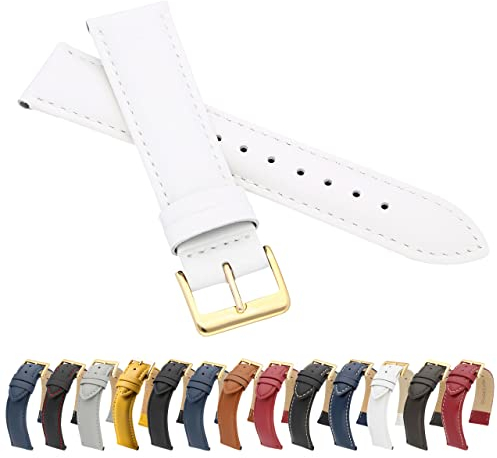 MARCHEL Glattleder LLB 8 mm Weiß Gold Lederarmband Echtleder Uhrenarmband Rindsleder Feines Leder Uhrband