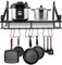 Metal Wall Mounted Pan Pot Rack, Hanging Kitchen Storage Organizer Kitchen Utensils Hanging Shelf with 10 Hook Holders 2 in 1 Antirust for Storing Pan Pot and Hanging Cutter Spoon Slice, 45 cm(Black)