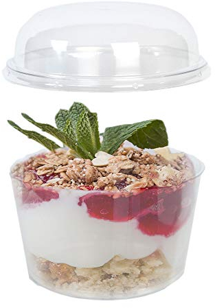 PZ 50 COPPETTE TRASPARENTE PLASTICA CC 300 + COPERCHIO IDEALE PER MOUSSE GELATI E YOGURT