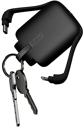 Rolling Square Tau Power Bank - Schlüsselanhänger mit Handy-Ladegerät, tragbares Ladegerät, Ladegerät als Schlüsselanhänger, kompatibel mit USB-C-, Micro-USB- und Lightning-Buchse, Schwarz