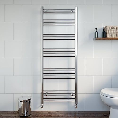 DuraTherm® 1600 x 600mm Flat Straight Heated Towel Rail Radiator Modern Central Heating Bathroom Warmer Wall Mounted Ladder Rad, Polished Chrome